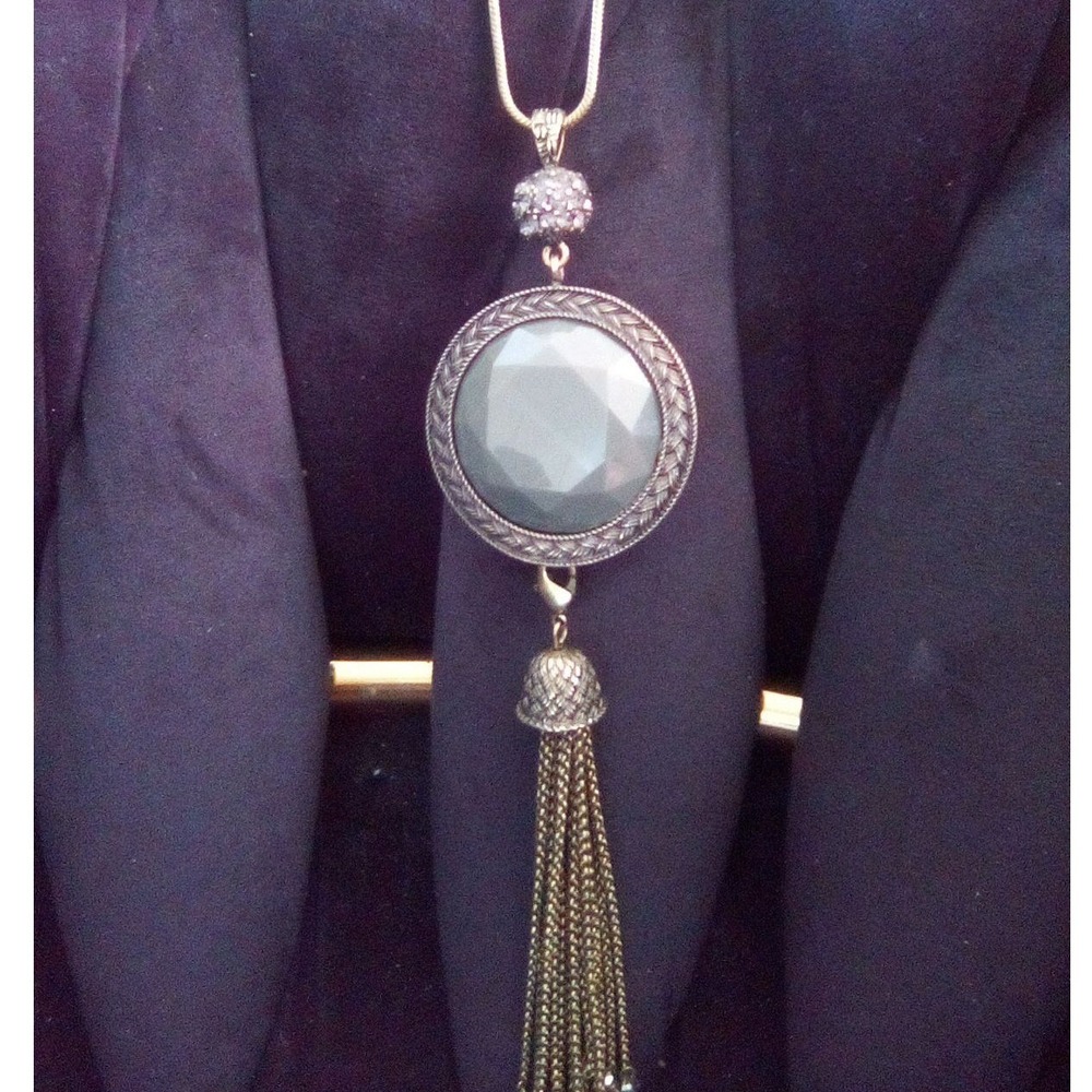 C&C Reversible Red Grey Faceted Stone Long Tassel Snake Chain Necklace Boho 30in - Picture 6 of 8